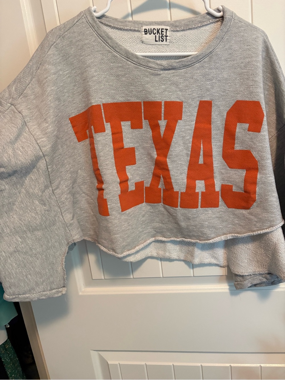 Bucket List Texas Graphic Cropped Sweatshirt Gray Relaxed Oversized Women's Medi - Picture 2 of 5